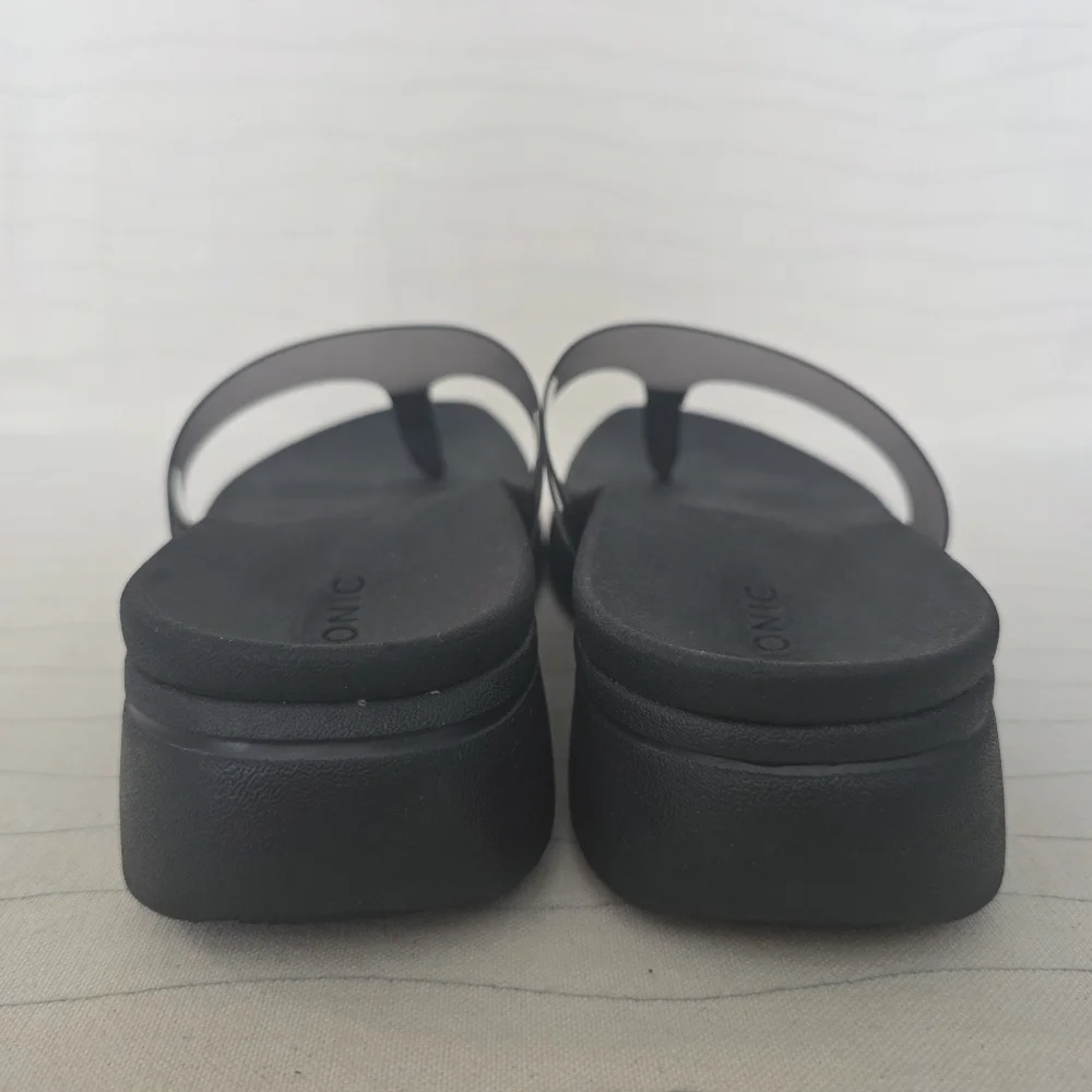 Vionic Womens Luminous High Tide Black Wedge Platform Flip Flop Sandals Size 10